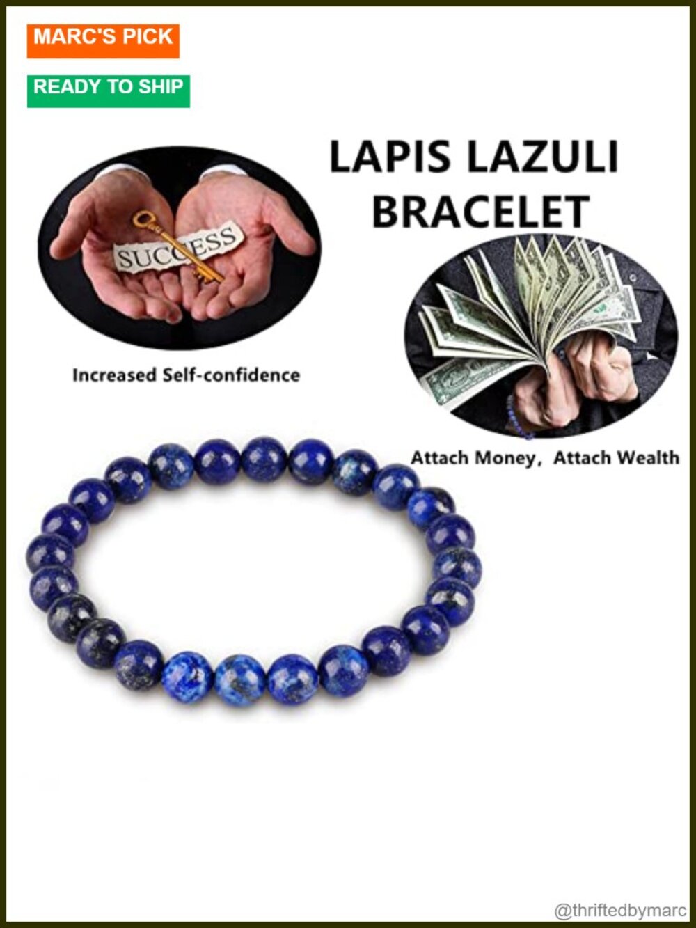 Handmade Lapis Lazuli Beaded Bracelet Chakra Crystal Gemstone Healing - Picture 2 of 5